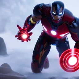 venom iron man with red glowing lights fighting venom captain america in combat