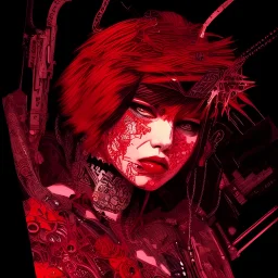 beautiful punk girl, hyper detailed, hyperdetailed, intricately detailed, illustration by <kilian eng> <Yoji Shinkawa>, darkred tones,