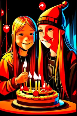 doğum günü kutlayan 2 kız saçlar biraz daha detaylı ikisinden birinin doğum günü