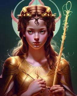 Portrait of young God Athena holding a Magic Staff by Alex Ross, Disney, CGSociety, Carne Griffiths, Leonardo DaVinci, James Christensen character design, digital illustration, detailed sky background, Norman Rockwell, 8k resolution, Lou Xaz, cinema 4d