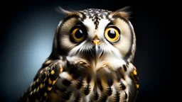 Studio portrait of surprised owl, isolated background