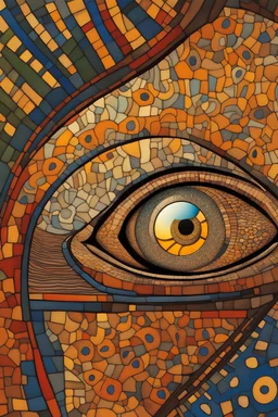 An eye staring into the depths of its pupil in the mirror; Hundertwasser; M. C. Escher; Golden Hour