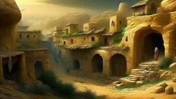 ancient, underground village, desert, fantasy, fairytale