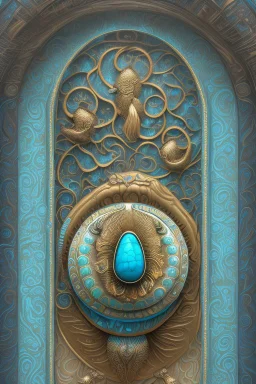 Turquoise arches and blue gates in a vertical Nautilus shell by artist "Old Poppycock"