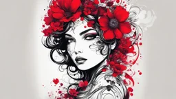 ink design, flower woman, red