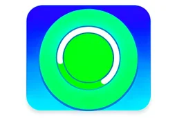 app logo, green play button in the middle of circle, blue and green