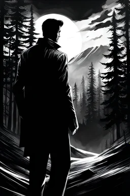 Alan Wake 2, I'll show you the Herald of Darkness, negative black, white, and gray Speedpaint with large brush strokes, by Junji Ito
