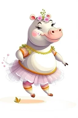 cartoon style: cute little hippo ballerina doing pirouette