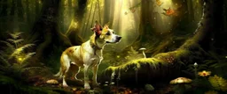 dog pixie quickling in magical forest scene, in the style of Rembrandt