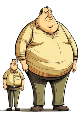 a fat man siting on thin tall man. Cartoon.