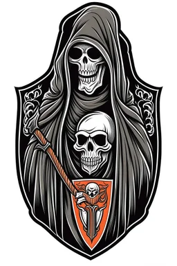 A coat of arms featuring the grim reaper