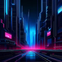 Edgy poster graphic of cinematic cyberpunk synth wave cityscape