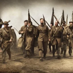 A strong and brave man leads a coterie of tough men in war