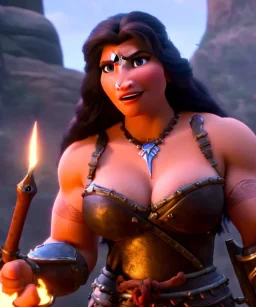 Voluptuous busty top-heavy beautiful hammer Lady Blacksmith-female in town, Muscular, nice quest-giver. Age of Conan