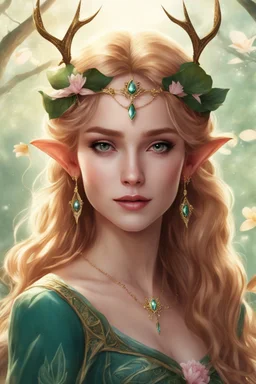 Pointed elven ears,Blonde hair ,Pink dress,Sparkling fairy wings,Very long golden hair,Fairy crown,pointed ears,elven ears,fairy wings,water lilies,sparkling,glittering,flowers,blossoms,golden crown,light pink dress