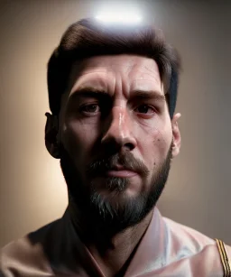 Simetric, Realistic image, roman bust, marble material, Lionel Messi, God light, 4k resolution, intricate details, ornate details, soft lighting, unreal engine 5.