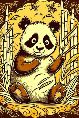 SIMPLE DRAW TO COLORING OF A PANDA WITH A BAMBOO BACKGROUND, CARTOON STYLE, LOW DETAILS, THICK LINES, NO SHADING, NO COLOR