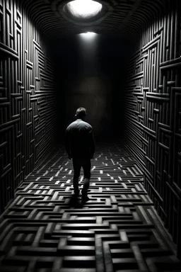 A man enters a dark labyrinth