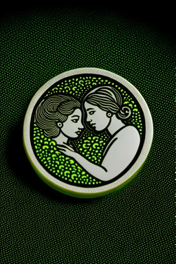 A design printed on a brooch that expresses the fight against gender-based violence in one colour