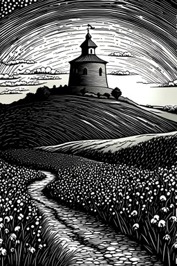 Ink illustration of Glastonbury tor