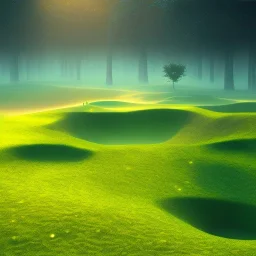 fractal landscape, volumetric fog, rays, lazer, godray,golf, 8k