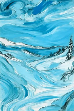 A sky blue tundra with very cold snow painted by Pablo Picasso
