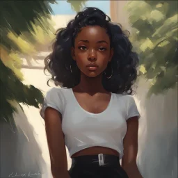 portrait Anime black woman cute-fine-face, pretty face, realistic shaded Perfect face, fine details. realistic shaded lighting by Ilya Kuvshinov Giuseppe Dangelico Pino and Michael Garmash and Rob Rey, IAMAG premiere, WLOP matte print, cute freckles, masterpiece