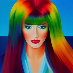 Full body portrait, painting, medium shot lady rainbow branching hair