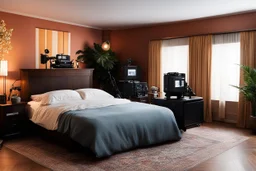 a movie set ready to shoot a melodrama in a bedroom