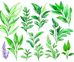 Vector plants and herb set illustration. Watercolor white backdrop