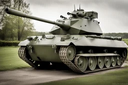 The logical combination of a rabbit and a tank. Photograph.