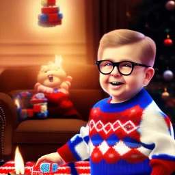 living room scene, ralphie peter billingsley glasses, chubby kid in argyle sweater holding a (red soap)