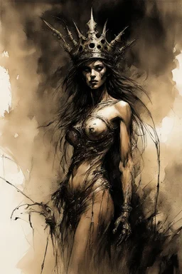 Hyper-photorealistic watercolor art style by Luis Royo & Benedick Bana, Surreal fine art etching of a figure by Luis Royo, tanned skin inscribed with the transient story of mortality, ethereal light playing with its form whispering tales of an eternal realm, eyes, black as the depths of the night, ardently pinand looking towards the endless skies, a crown of black hair mirroring the mystery of the cosmos around, whole scene tinged with an ethereal softness from volumetric lighting, hues gr, Myst