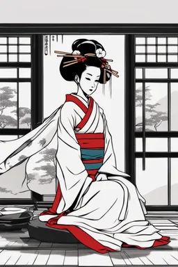 Geisha, lofi, studio ghibli style, high contrast