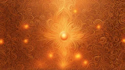 Hyper Realistic Glowing-Golden-Retro-Patterns on orange-background with fire-embers on it