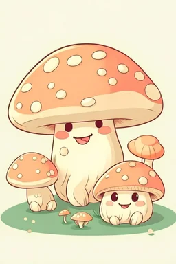Cute mushroom, soft colors, baby mushroom and mama mushroom