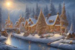 Christmas town river mountain