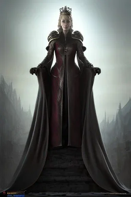 Cersei Lannister as evil queen in black leather coat, busty, cleavage, voluptuous, lena headay, angry, stern look. character design by cory loftis, fenghua zhong, ryohei hase, ismail inceoglu and ruan jia. unreal engine 5, artistic lighting, highly detailed, photorealistic, fantasy