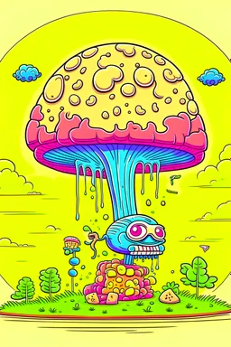 Cartoon mushroom building a human brain