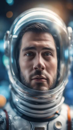 portrait of weird guy wearing to small space suit, face pressed against glass,bokeh like f/0.8, tilt-shift lens 8k, high detail, smooth render, down-light, unreal engine, prize winning