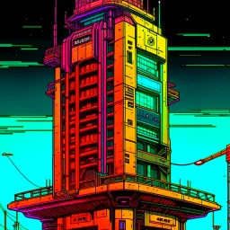 cyberpunk retro futuristic tower for comics