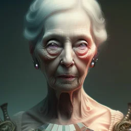 old lady character, ominous, waist up portrait, intricate, oil on canvas, masterpiece, expert, insanely detailed, 4k resolution, retroanime style, circular reflective eyes, cinematic smooth, intricate detail , soft smooth lighting, soft pastel colors, painted Renaissance style