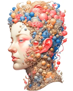 the anatomy of a human head made of domino pieces and shels, an ultrafine detailed painting by James jean, octopath traveler, Behance contest winner, vanitas, angular, altermodern, surreal