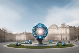 статуя на улице, Шар как атом/молекула: Сделать поверхность шара похожей на модель атома или молекулы, используя геометрические формы, светящиеся элементы или проекцию. . Для этого можно использовать различные геометрические формы, такие как круги, треугольники, шестиугольники и т. д., чтобы создать абстрактное изображение структуры атома или молекулы. Кроме того, возможно использование светящихся элементов, чтобы придать статуе особую магическую атмосферу и привлечь внимание прохожих ночью.