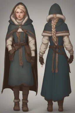 DnD style, medieval woman dressed in warm winter clothes