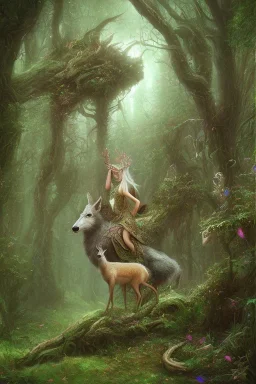 dream deer god druid deep forest green mystic