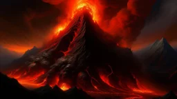 Una criatura de escamas de obsidiana y ojos de magma flota sobre un volcán activo en un mundo de atmósfera densa, su movimiento genera ondas de calor que distorsionan el aire como espejismos líquidos, estilo de pintura volcánica digital con texturas rugosas y paleta ígnea, fusionando la intensidad de Caravaggio con la escala cósmica de Chesley Bonestell.