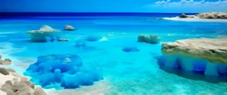 A blue beach made out of jelly painted by Auguste Rodin