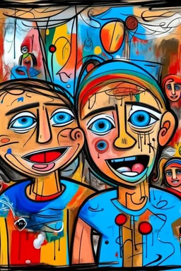 expressionism, Pixar style, in abstract art Basquiat, Picasso, Miro, Kandinsky, Klee, Birell, Fairey, Ardon, Buffet aand Picasso style, HD --s 750 --v 5.1 --style raw, water color