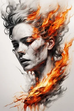 art, abstract, human, burning edges, (intense and emotional visual experience:1.5), (captivating and fiery ambiance:1.3), (dramatic and captivating essence:1.2), (fiery details:1.3), white background